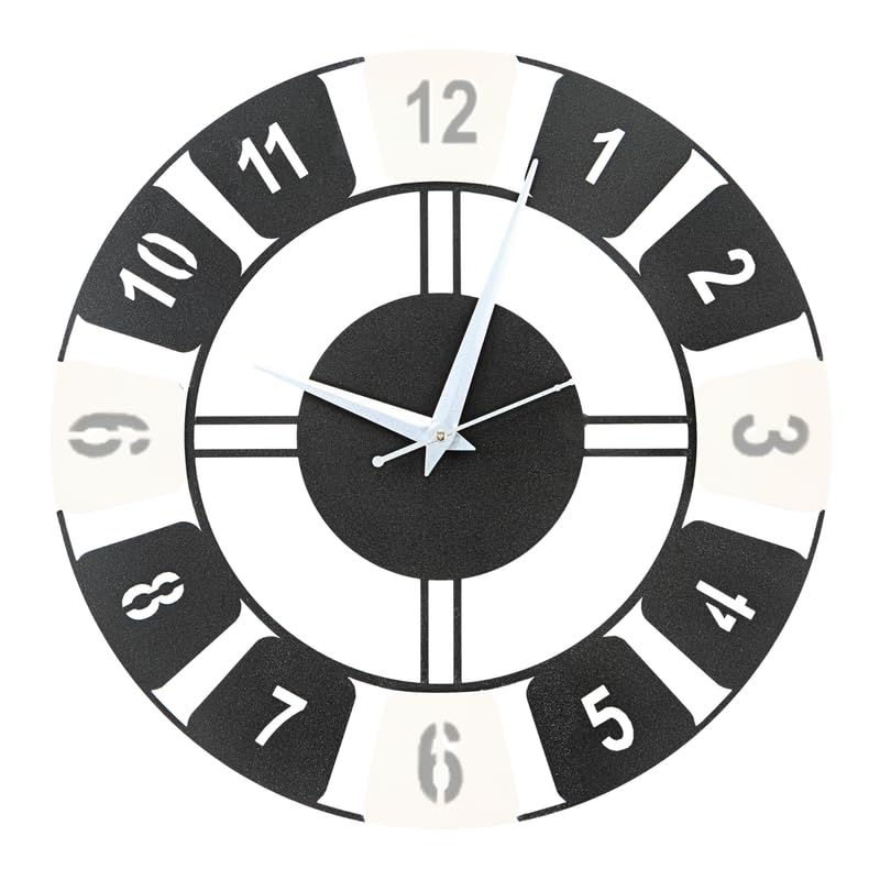 Image of Metal Analog Dual Tone Wall Clock for Living Room Bedroom, Office & Hall | 38 X 38 CM | Stylish Modern Home Decor Wall Clock | Battery Operated | Contemporary Round Design | Black & White