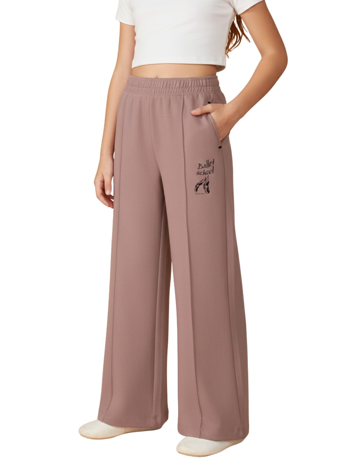 Alan Jones Clothing Girl's Wide Leg Fit Mid Rise Track Pant-image-30