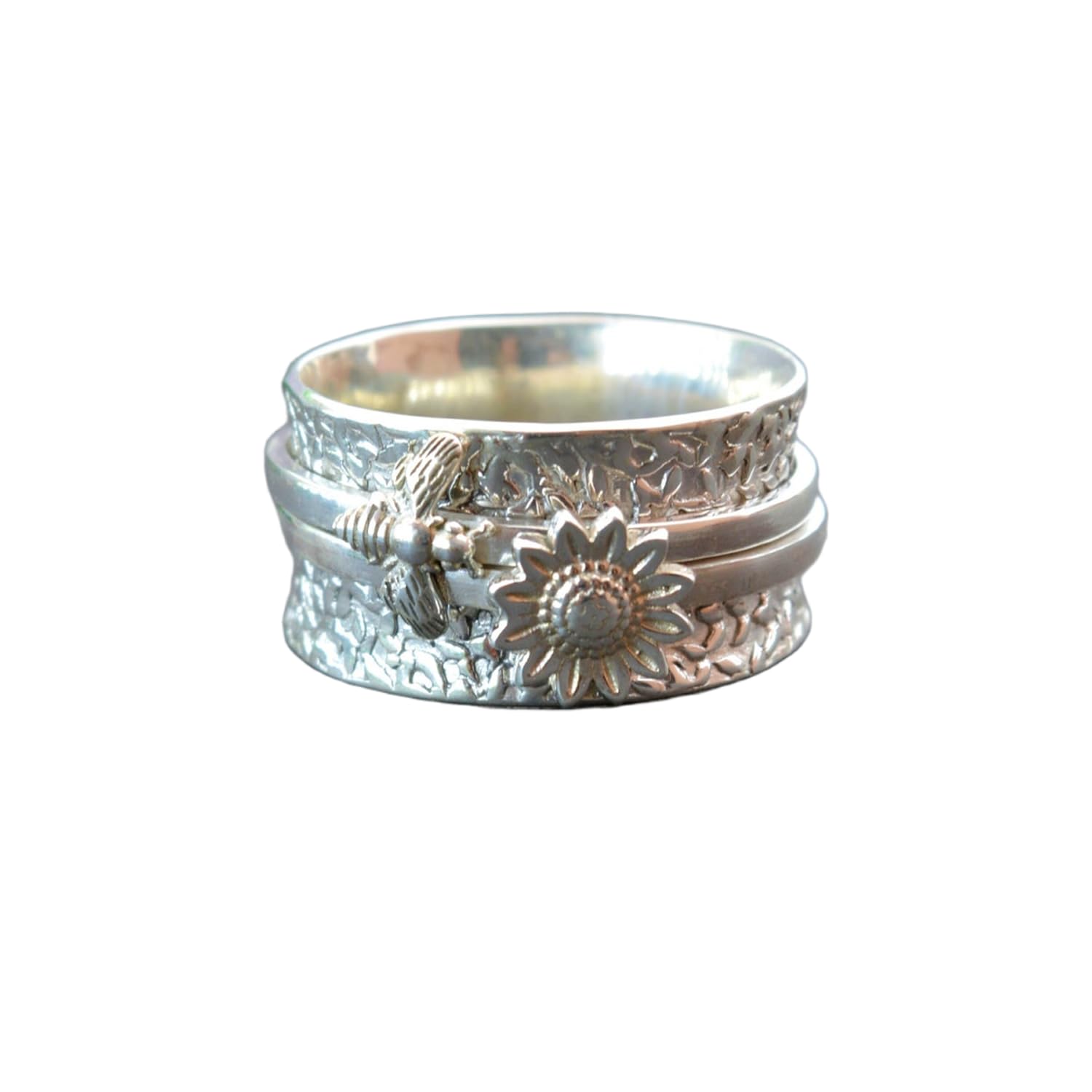 925 Sterling Silber Spinner Ring Unisex, minimalistisches Meditations-Fidget-Band, Meditation zur Angstlinderung, rotierender, gehämmerter Boho-Ring für Entspannung und Komfort | LK_SPV_T_1307