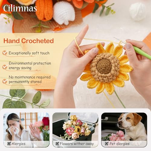 Ramo de flores de ganchillo naranja de tejer decoración hogar flores artificiales 5