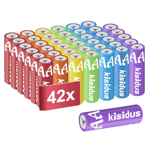 kisidus Batterie Alcalino AA 1.5 Volt Pile LR6 Colorato Ideali per Dispositivi Elettronici Giocattoli Telecomandi confezione da 10/21/42