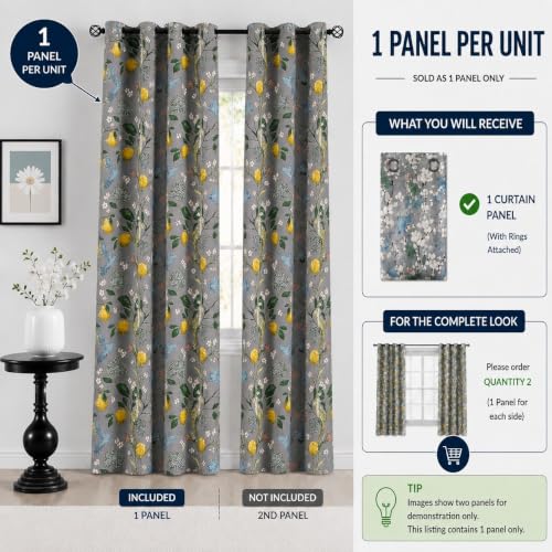 Image of BFAM Floral Print 100% Blackout Curtain with Black Linning at Back,Grey Bird Print Curtains for Living Room /Bedroom Thermal Insulated Energey Saving 7 Feet Pack of 1 Curtain