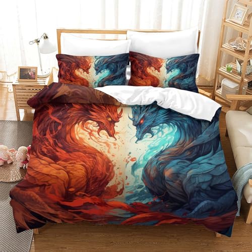 Housse de couette dragon grand format 260x220 avec zip pour éviter que le drap glisse - 2