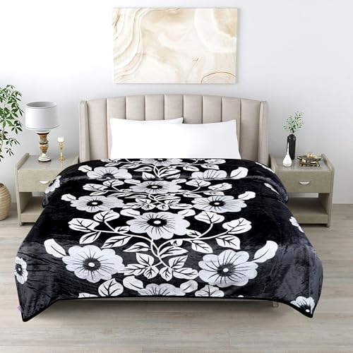 Image of Premium Ultra Soft Flannel Printed Single Blanket 220x160 cm| 200 GSM Warm & Cozy All Season AC Blanket| Lightweight Travel /Camping Throw for Sofa & Couch| Winter Duvet /Quilt- Black & White