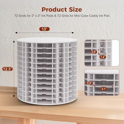 Image of Krafetto Rotating Ink Pad Storage Organizer Rack, 72 Grids for 3 inch x 3 inch Ink Pads, 72 Grids for Mini Cube Caddy Ink Pads, Craft Stamp Pad Holder for Desktop