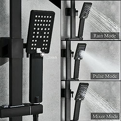 Robinet de douche noir mat et colonne de douche avec mitigeur de baignoire cascade - 7