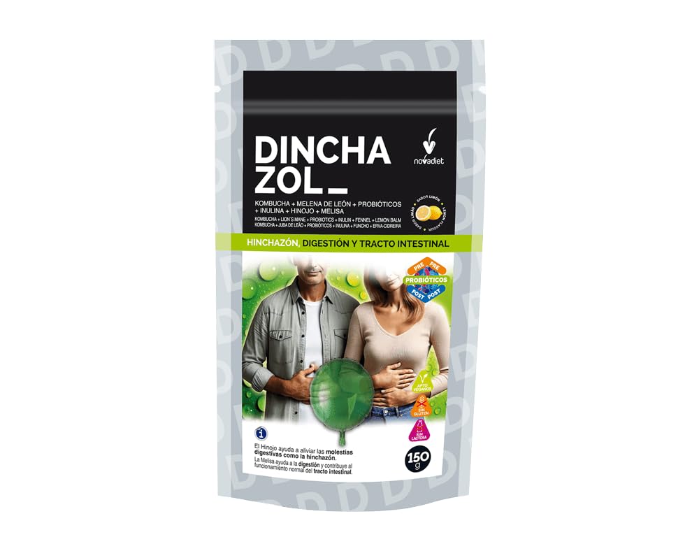 NOVA DIET DINCHAZOL con Kombucha, Melena de León, Probióticos, Inulina, Hinojo y Melisa - Mejora la Digestión y el Tránsito Intestinal
