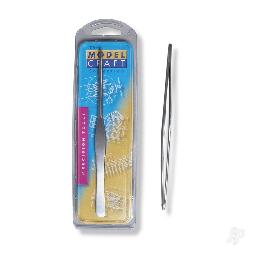 Modelcraft Straight Tip Stainless Steel Tweezers, silver