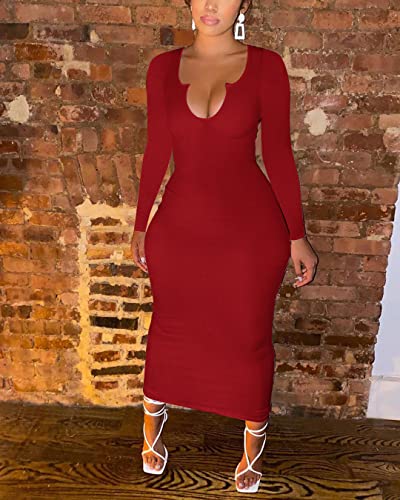 Image of Women Sexy Two Piece Skirt Outfits Long Sleeve /Sleeveless V Neck Bodycon Ribbed Knitted Maxi Club Party Dress