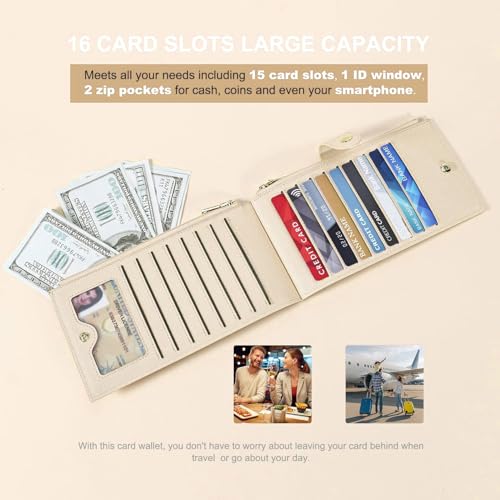 Image of Travelambo RFID Wallet Women Large Size Bifold Multi Card Wallet Case with Zipper Pocke Credit Card Holder for Women