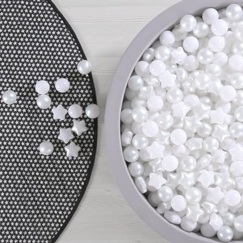 Image of GOGOSO Ball Pit Balls for Toddler, Baby Plastic Playballs Kids Soft Pastel Pelotas Non-Toxic BPA-Free, Pearl White+White Star Balls,100 Balls