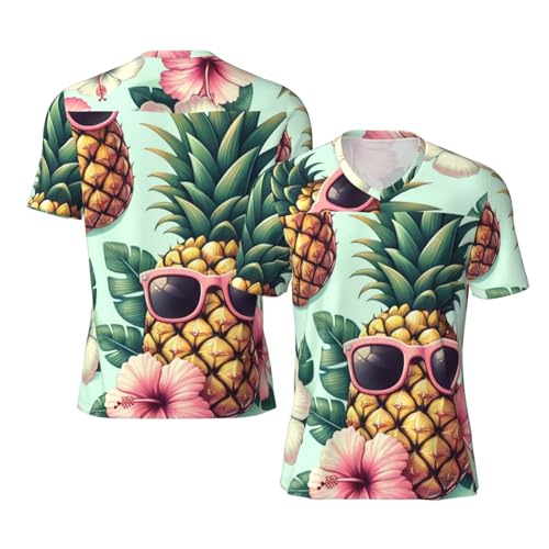Stylish Athletic Sports Jersey Pineapple-with-Glasses-Flowers Men's Rugby Jersey Xx-Large