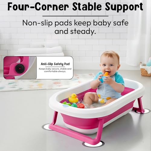 Image of StarAndDaisy Baby Bath Tub for 0 to 5 Years /Bath Tub for Kids 0-3 Years, Tub for Girls & Boys with Foldable Legs, Easy to Store -Pink