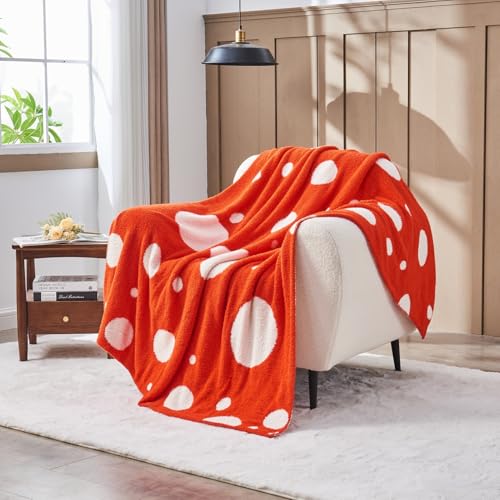 Image of CozeCube Reversible Knit Throw Blanket, Orange Red White Polka Dot, 50 inchx60 inch