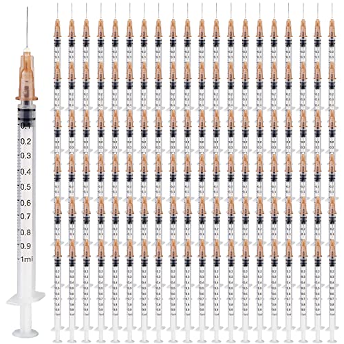 100 jeringas, Vegena 1 ml, juego de jeringas de plástico, jeringas desechables con aguja, jeringa dosificadora pequeña, jeringa líquida, sello independiente, embalaje jeringa desechable