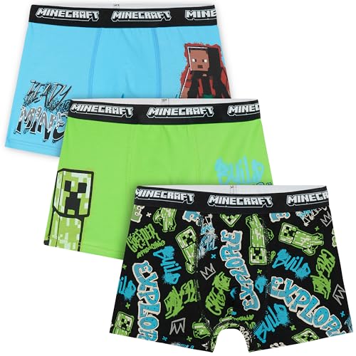 Get Trend Minecraft Boys Underwear Soft Cotton Boxer Briefs Breathable Elastic Waist Creeper Underpants 3 Pack Ages 714 (Green/Multi 7-8 Years)