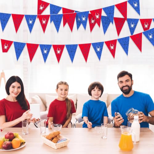 Image of Tiamon 5 Pcs Spider Web Birthday Party Decorations Triangle 49.2 ft Flag