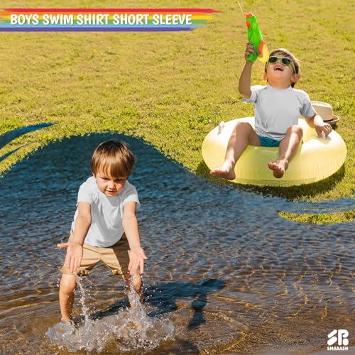 Image of Boy's UPF 50 Rash Guard Swim Shirts Short Sleeve Sun Protection SPF Fishing Surfing Water Beach Shirts Quick Dry