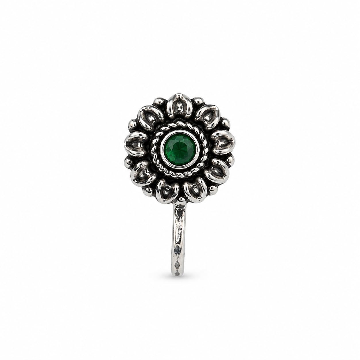 anuradha Plus Jewellery Elegant Oxidised silver finishing Green stone stud Floral shape Nose Pin | Ring | Without Piercing | Adjustable | Nose Ring | Nathiya|Nathani | For Festival |Navratri For womens & Girls.-picture-39