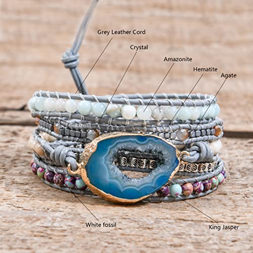 Image of YGLINE Boho Handmade Wrap Leather Tube Crystal Stone Bracelet for Women