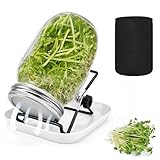 BEKEYAU Juego de Germinador de Semillas 1000ML, Germinador Brotes con Tapa de Malla, Tarro de Semillas con 1 Frasco,1 Tela de Sombreado,1 Soporte y 1 Plato, Tarro Germinador para Cría de Semillas