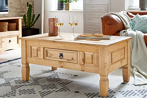 SAM Couchtisch Acapulco, Pinienholz massiv, Beistelltisch mit Schubfach,...