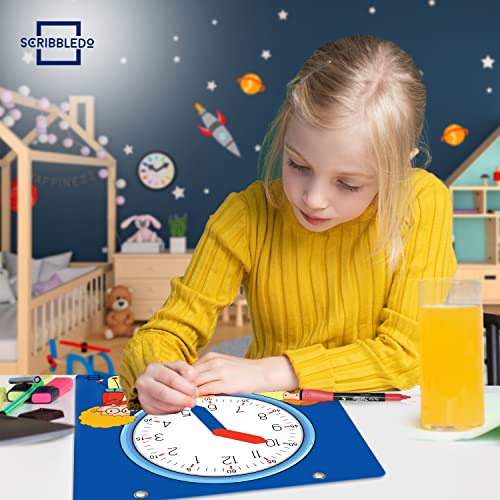 Scribbledo Writable Dry Erase Learning Clock For Kids With Red & Black Dry Erase Markers Write & Wipe Demonstration Clock For Kids Learning To Tell Time Classrooms And Homeschool Supplies #TOP7