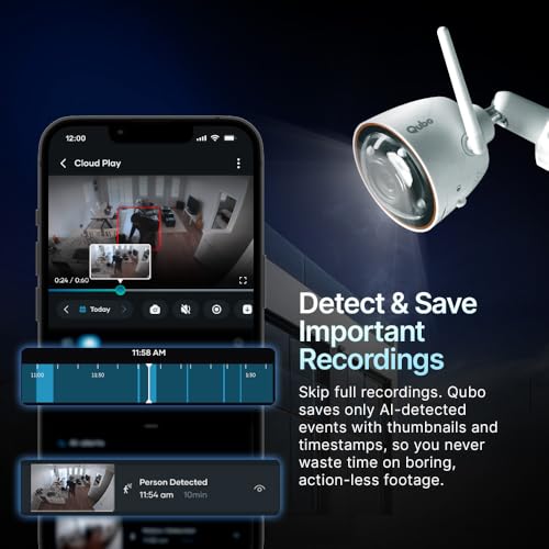 Image of Qubo Smart Outdoor 3MP WiFi Bullet Camera | Free 1-Year Subscription | 2K CCTV cam | Color NightPulse Vision | AI Person Detection | Smart Spotlight | IP66 Weatherproof | Made in India