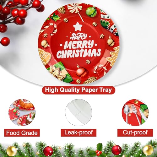 50 Pack Christmas Paper Plates - 7 inch Red Disposable Plates for Christmas Party Supplies – Image 4
