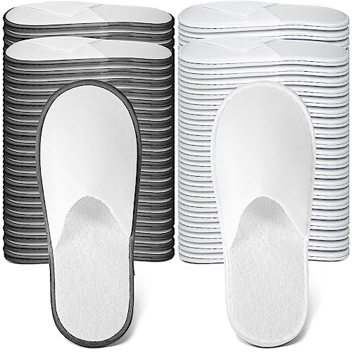 Ramede 80 Pairs Non Slip Disposable Slippers Bulk Hotel Spa Fluffy Closed Toe Indoor Slippers for Guests Men Women Home Wedding Travel Party(White, Gray)