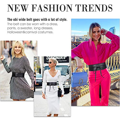 WERFORU Women Obi Belt PU Leather Self Tie Wrap Wide Halloween Waistband Boho Belt for Costumes3