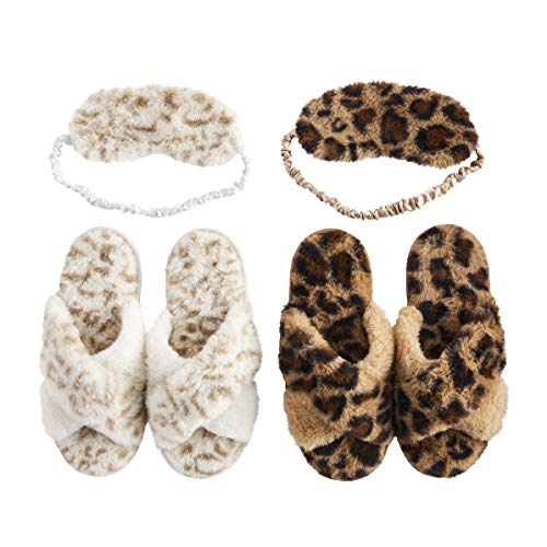 Mud Pie Women's Leopard Fuzzy Slipper and Eyemask Set4