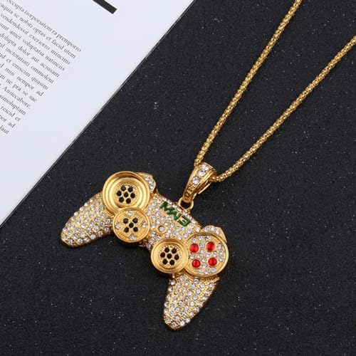 To My Son/Grandson Necklace,Punk Hip Hop Game Controller Necklaces Colorful Crystal Game Console Necklace for Son Grandson Men BFF Friendship4