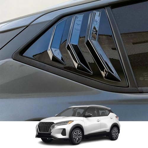 Kakash Custom Exterior Accessories for Nissan Kicks 2018-2020 2021 2022 2023 2024 ABS Material Racing Style Rear Side Window Louvers Air Vent Scoop Shades Cover Blinds Trim 2Pcs/Set(Mirror Black)