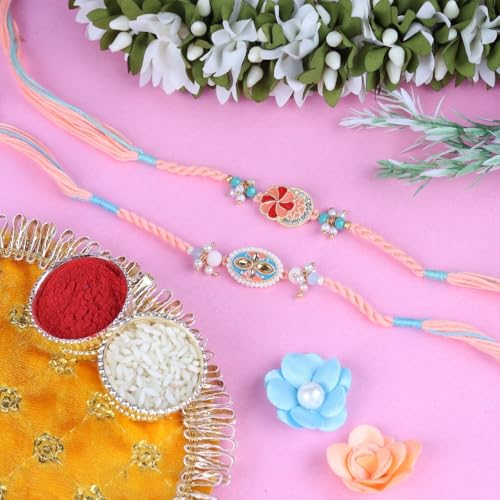 Image of Traditional Handmade Beaded Rakhi For Raksha Bandhan| Hand Bracelet For Brother| Wrist Band For Bhaiya & Bhabhi | Trendy Combination Designs Protective Thread Combo-Set Of 2