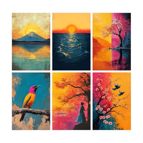 Image of SiddArtify Abstract Landscape Wall Art Poster Print Set - Colorful Nature Prints for Living Room Bedroom Office Decor - 8x12 Sticker Pack of 6