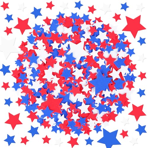 684Pcs Foam Star Stickers 4th of July Star Stickers 4Sizes Self Adhesive Foam Stars Shape Stickers for Crafts Classroom Project Reward Scrapbooking Home Party Decor Holiday Craft(Stars Blue Red White)