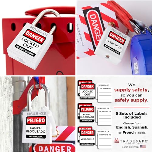 Image of TRADESAFE Lockout Tagout Locks Set with Master Keys - 10 White Loto Locks, Keyed Different Lock Out Tag Out Padlocks, 2 Keys Per Lockout Padlock