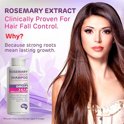 Image of Get Nectar Happiness Korean Hair Essence Rosemary Shampoo for Hair Fall Control | Enriched with Hibiscus, Omega 3,6,7,9 & Amino Acids | Strengthens Roots, Boosts Scalp Health & Reduces Breakage | Sulphate & Paraben Free Gentle Cleanser | 225ml
