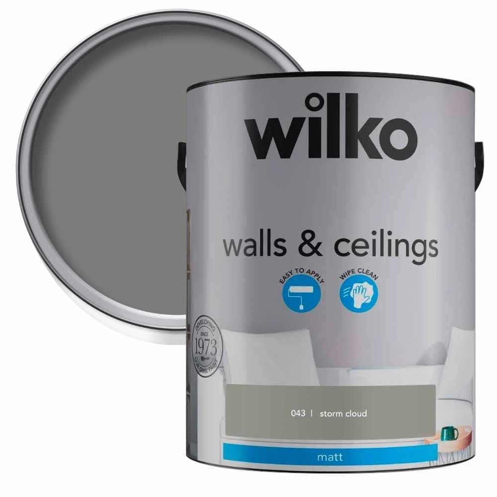 wilko Matt Paint 5L, Emulsion Paint, Wall & Ceiling Paint, Storm Cloud, Matt Finish, Premium Quality, Easy Application, Single Unit, Interior Use