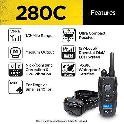 Dogtra 280C Waterproof 127-Level Precise Control LCD Screen 1/2-Mile Remote Training Dog E-Collar