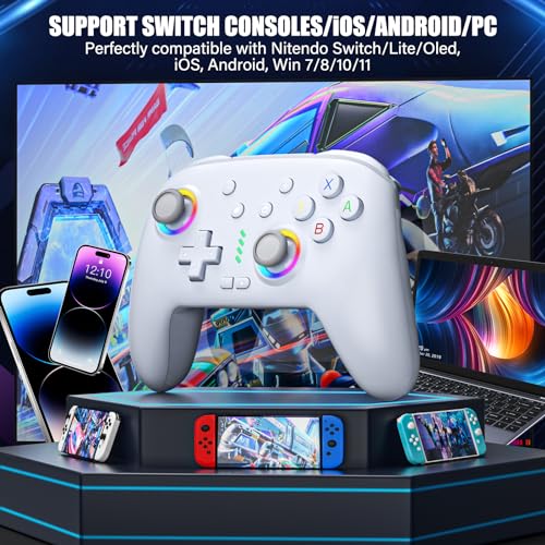 Image of ZRZLMVP Switch Controllers for Nintendo Switch /OLED /Lite /Switch 2, 1000mAh Rechargeable Wireless Pro Controller with 9 Colors LED Light, Switch Remote Control Gamepad with Wake Up, Turbo, Vibration