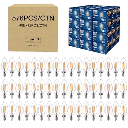 Image of FLSNT 576 Pack B11 E12 LED Candelabra Bulbs, 60W Equivalent Dimmable Chandelier Light Bulbs, 2700K Soft White, 82 CRI, UL & CA65 Listed, Energy Saving Candle Bulbs for Wholesale Projects