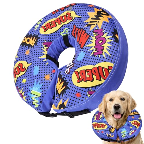 Image of Crazy Felix Inflatable Dog Cone for Large Medium Small Dogs Soft Cone for Dogs After Surgery to Stop Licking and Scratching Donut Dog Recovery Collar with Pattern Elizabethan Collar for Dogs(Blue,XS)