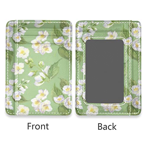 susiyo Jasmine Flowers on Green Slim Minimalist Wallet Front Pocket Wallets PU Leather Rfid Blocking Card Wallets for Men Women2