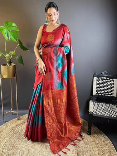 Image of SGF11 Women's Kanjivaram Pure Soft Silk Saree With Unstitched Blouse Piece