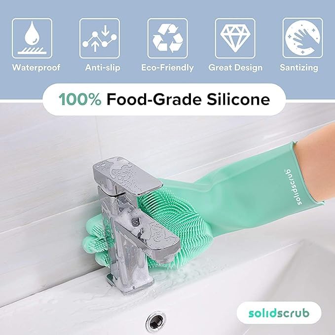 Image of Magic Silicone Dish Washing Gloves | Multicolour | Reusable Gloves with Built-In Scrubber | Kitchen Dishwashing, Bathroom Cleaning, Car Wash & Pet Grooming | 1 Pair