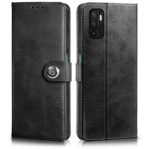 Image of WOW IMAGINE Shock Proof Flip Cover Back Case for Xiaomi Redmi Note 10T 5G | Poco M3 Pro 5G (Magnetic Button Flip Case | Wallet Pockets & Stand | Leather Finish | Haze Black)