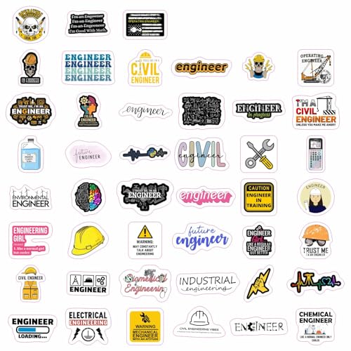 Image of 100Pcs Funny Engineering Stickers for Water Bottles - Waterproof Vinyl Engineer Laptop Decals, Engineer Gifts for Women, Engineering Party Favors, Gifts for Women & Men