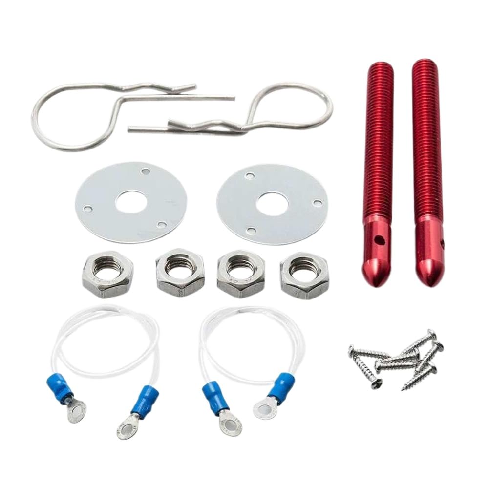 Hood Pin Locking Kit Compatible with MK3 MK7 MK5 Universal Racing Epman Sport Hair Pin Style with Lanyard EP-JGS022PX(Red)